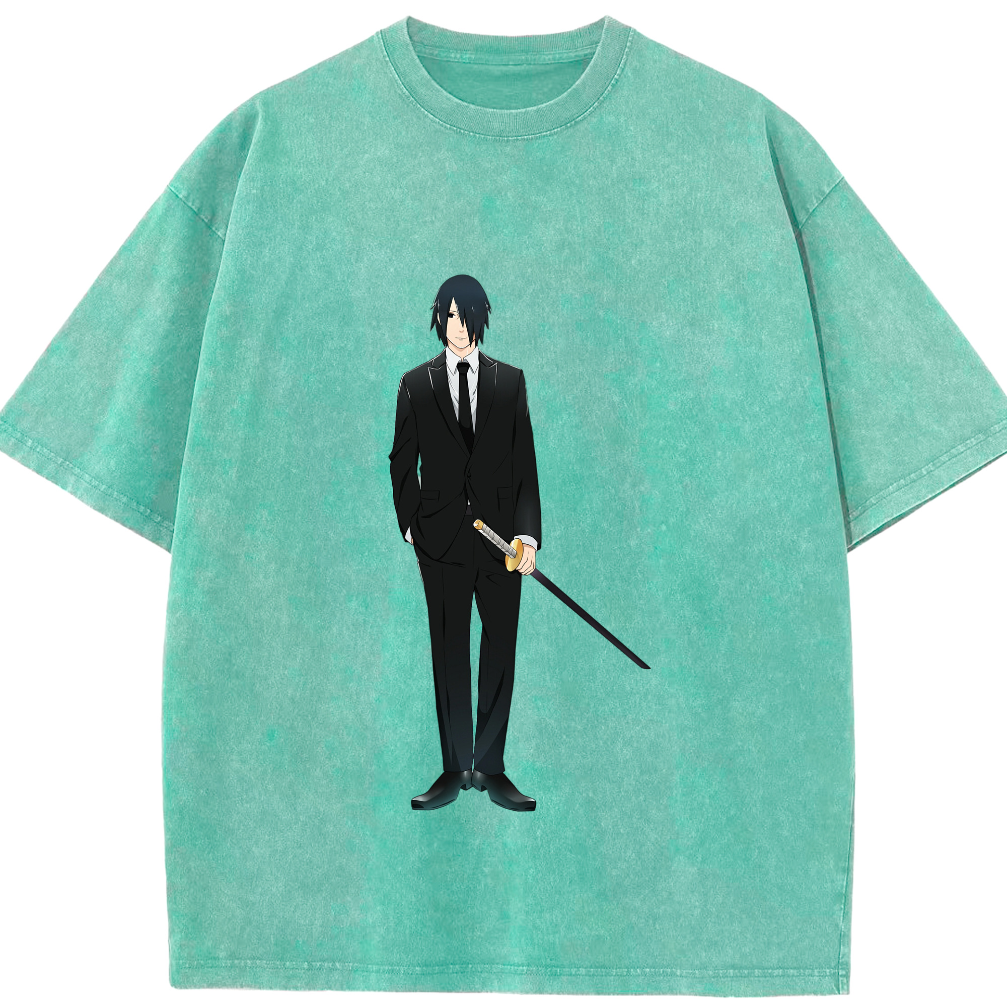 （画像用） NARUTO -ナルト- うちは サスケ Uchiha Sasuke 綿100% ヴィンテージ風 半袖Tシャツ（フロントプリント）
